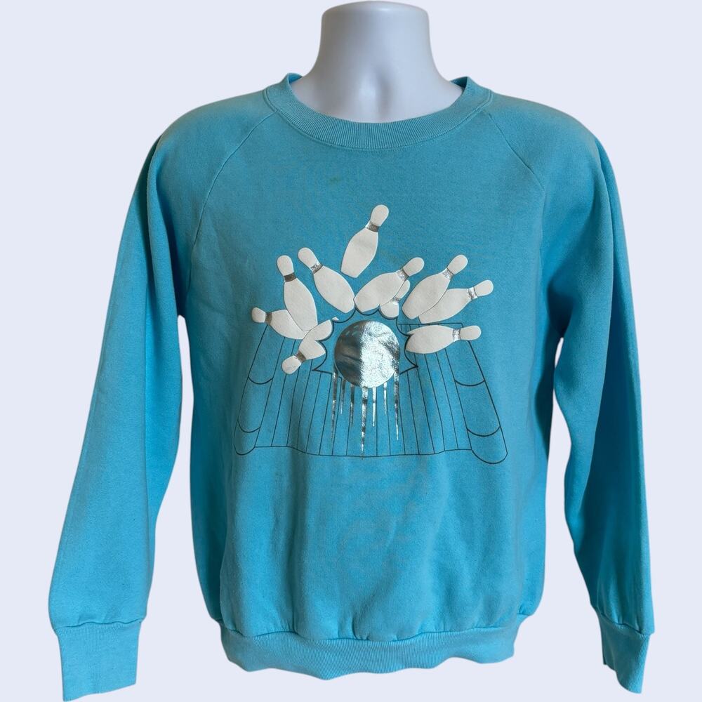 Fruit of the Loom M Retro Bowling Sweatshirt Turquoise Raglan